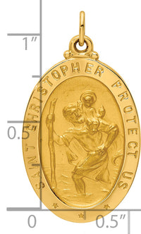 14k Solid Polished/Satin Medium Oval St. Christopher Medal-XR1803