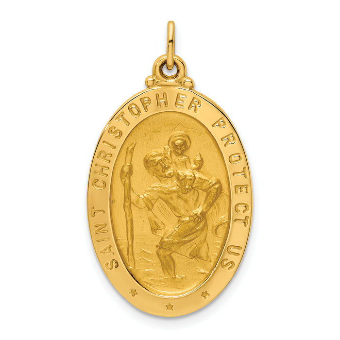 14k Solid Polished/Satin Medium Oval St. Christopher Medal-XR1803