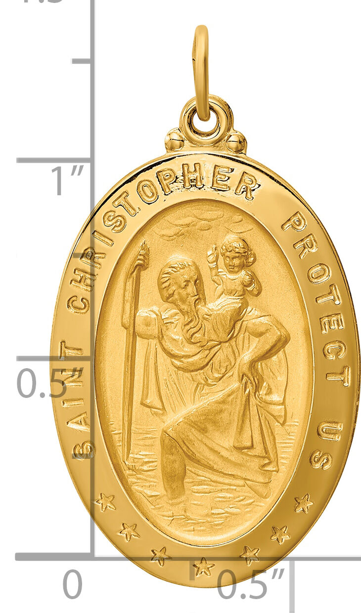 14k Solid Polished/Satin Large Oval St. Christopher Medal-XR1804