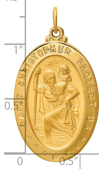 14k Solid Polished/Satin Large Oval St. Christopher Medal-XR1804