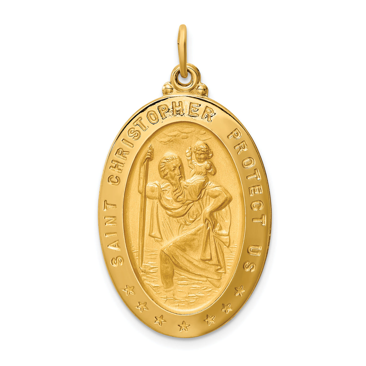 14k Solid Polished/Satin Large Oval St. Christopher Medal-XR1804