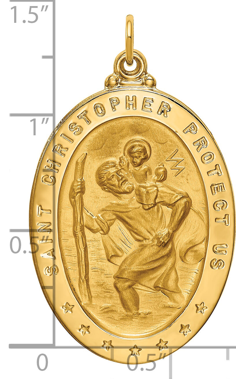 14k Solid Polished/Satin Large Oval St. Christopher Medal-XR1805