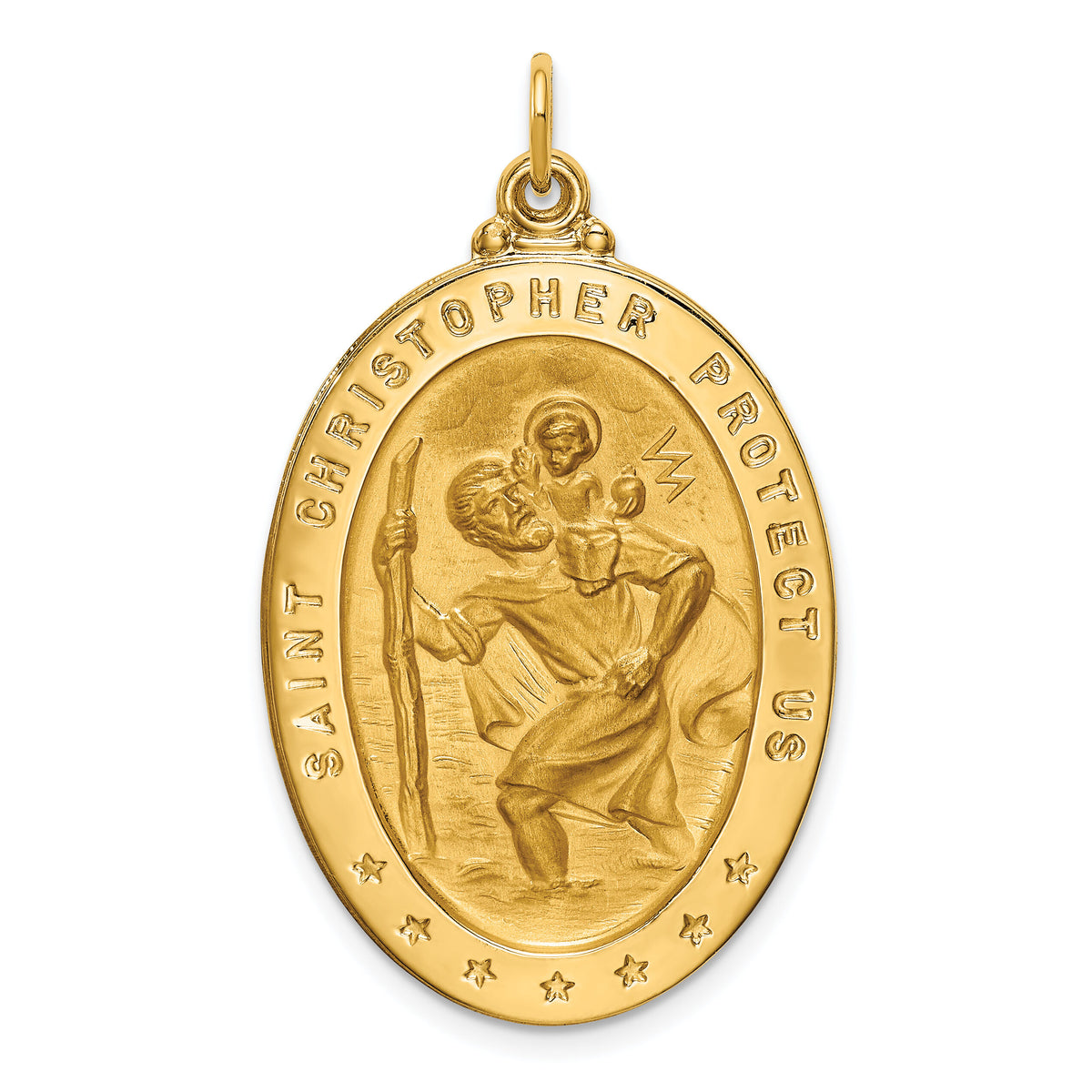14k Solid Polished/Satin Large Oval St. Christopher Medal-XR1805