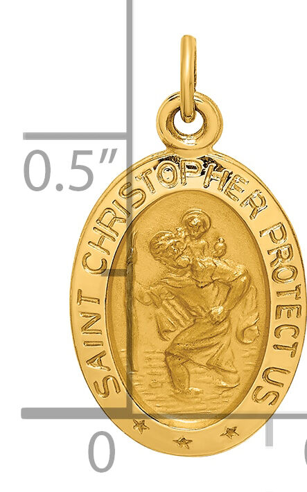 14k Solid Polished/Satin Extra Small Oval St. Christopher Medal-XR1806