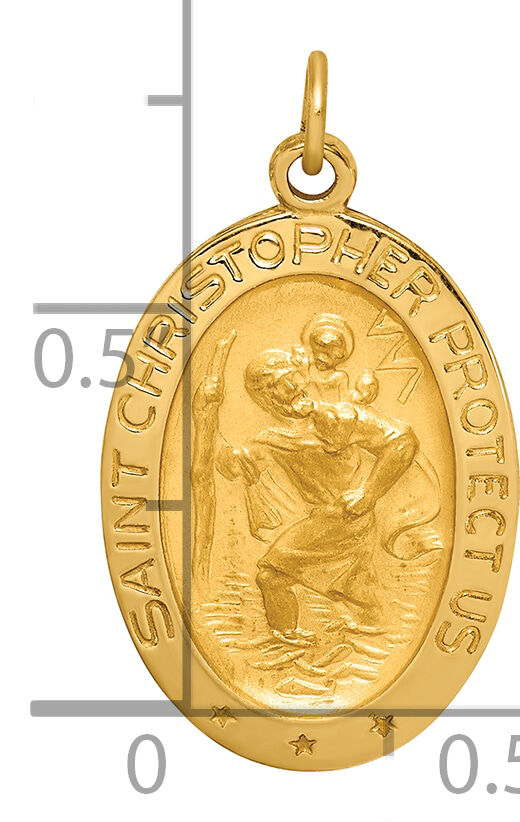 14k Solid Polished/Satin Small Oval St. Christopher Medal-XR1807