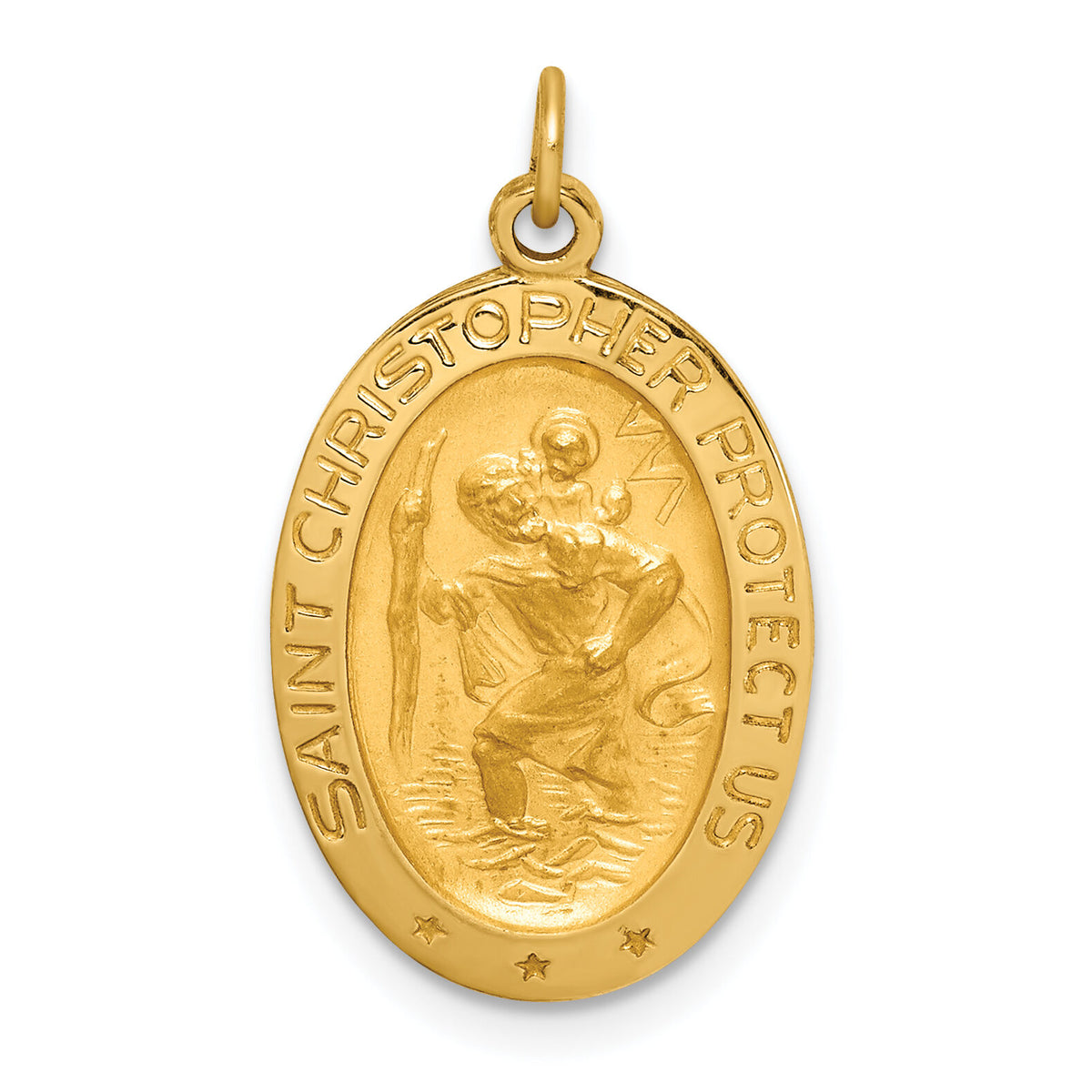 14k Solid Polished/Satin Small Oval St. Christopher Medal-XR1807