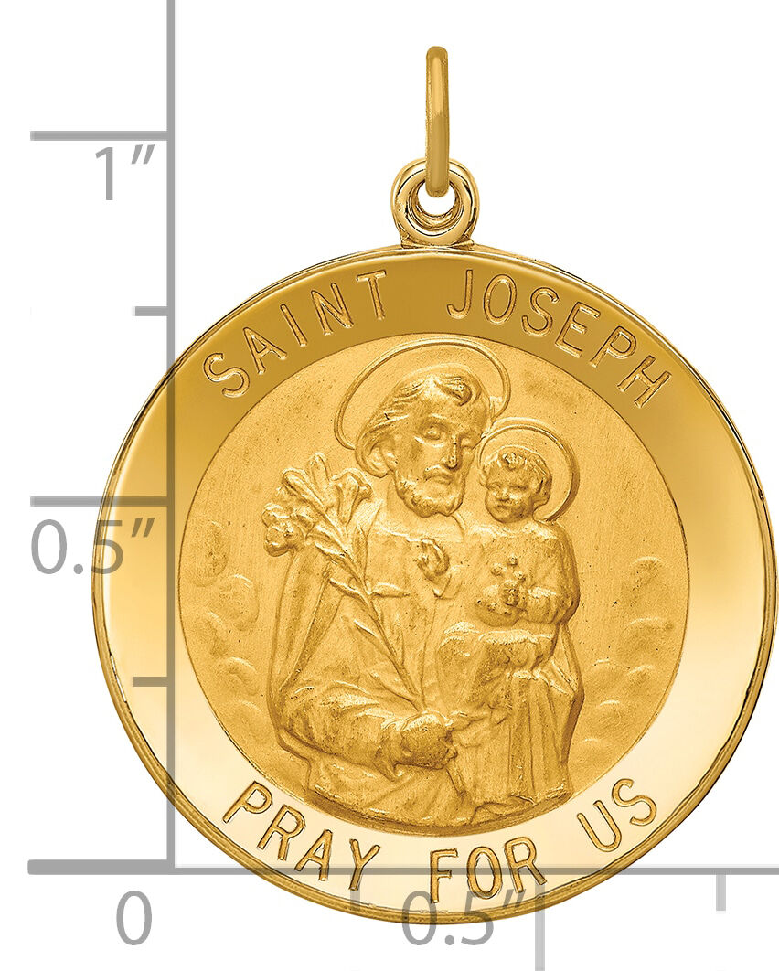 14k Solid Polished/Satin Large Round St. Joseph Medal-XR1811