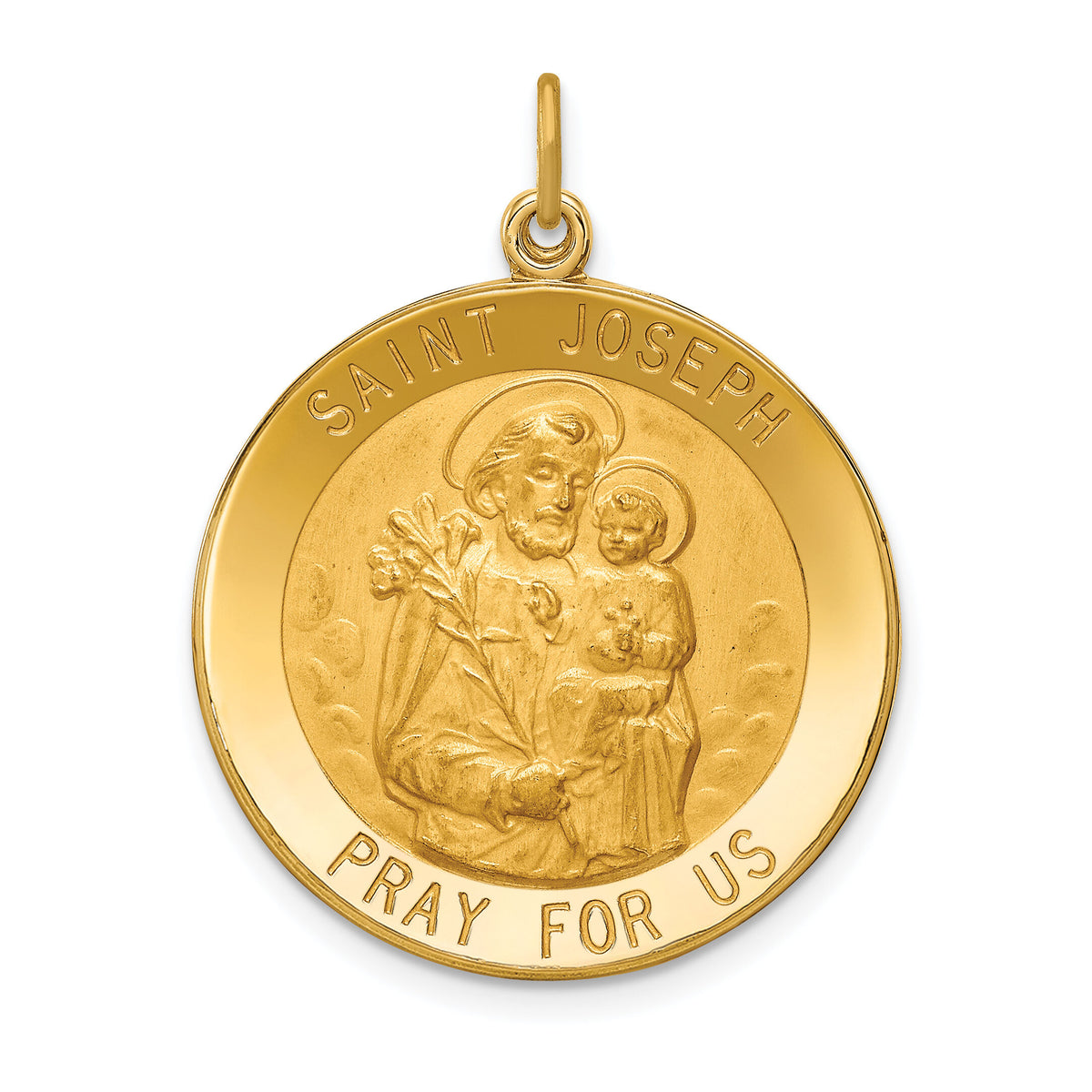14k Solid Polished/Satin Large Round St. Joseph Medal-XR1811