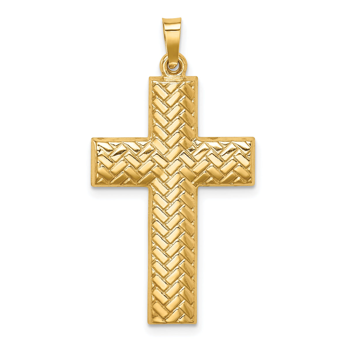 14k Hollow Polished Basketweave Design Latin Cross-XR1816