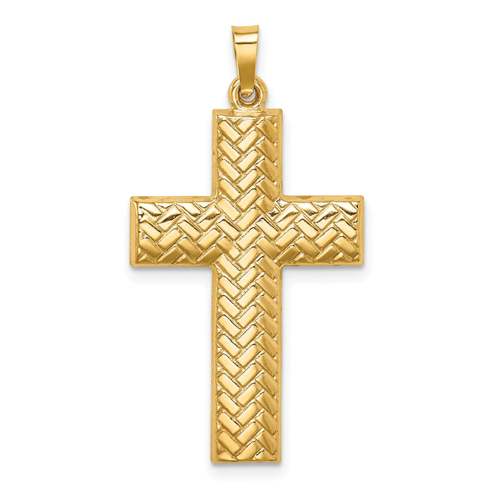 14k Hollow Polished Basketweave Design Latin Cross-XR1816