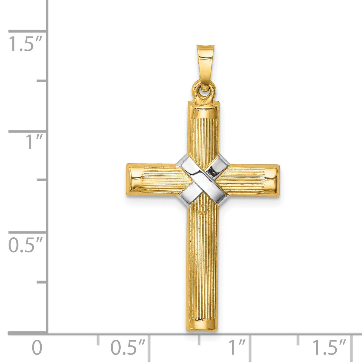 14k Hollow Polished Rhodium Center X Cross-XR1818