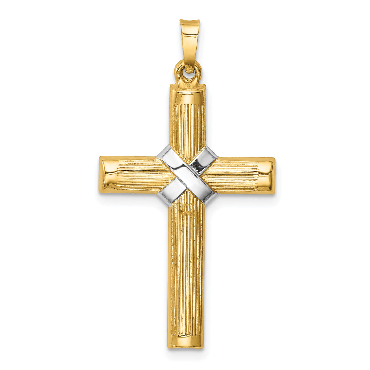 14k Hollow Polished Rhodium Center X Cross-XR1818