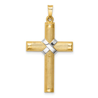 14k Hollow Polished Rhodium Center X Cross-XR1818