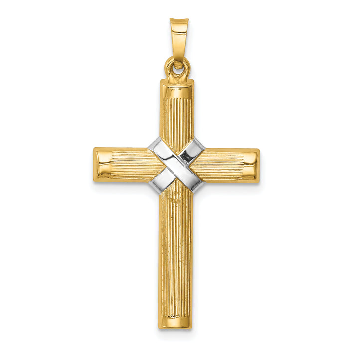 14k Hollow Polished Rhodium Center X Cross-XR1818