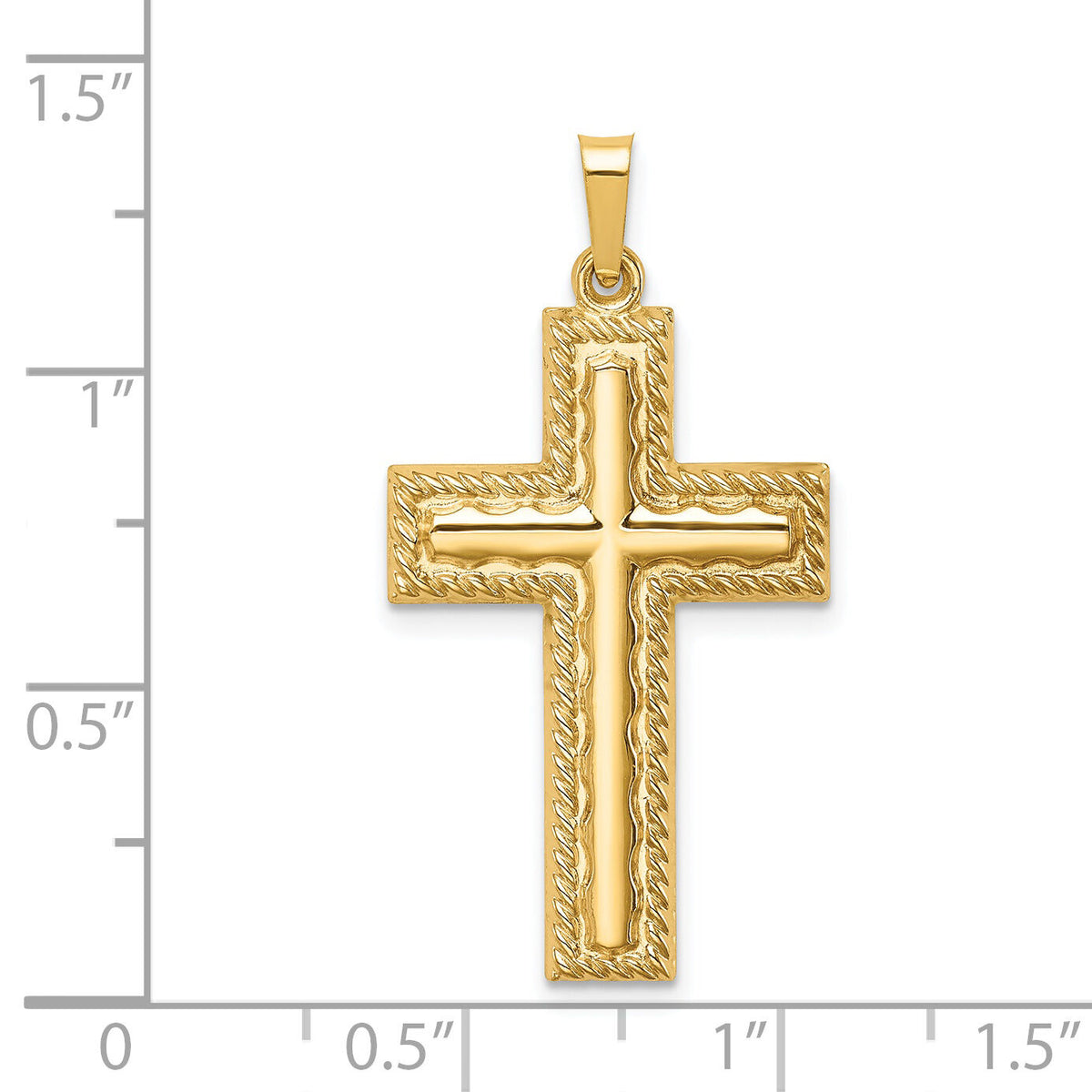 14k Hollow Polished Rope Edge Latin Cross-XR1819