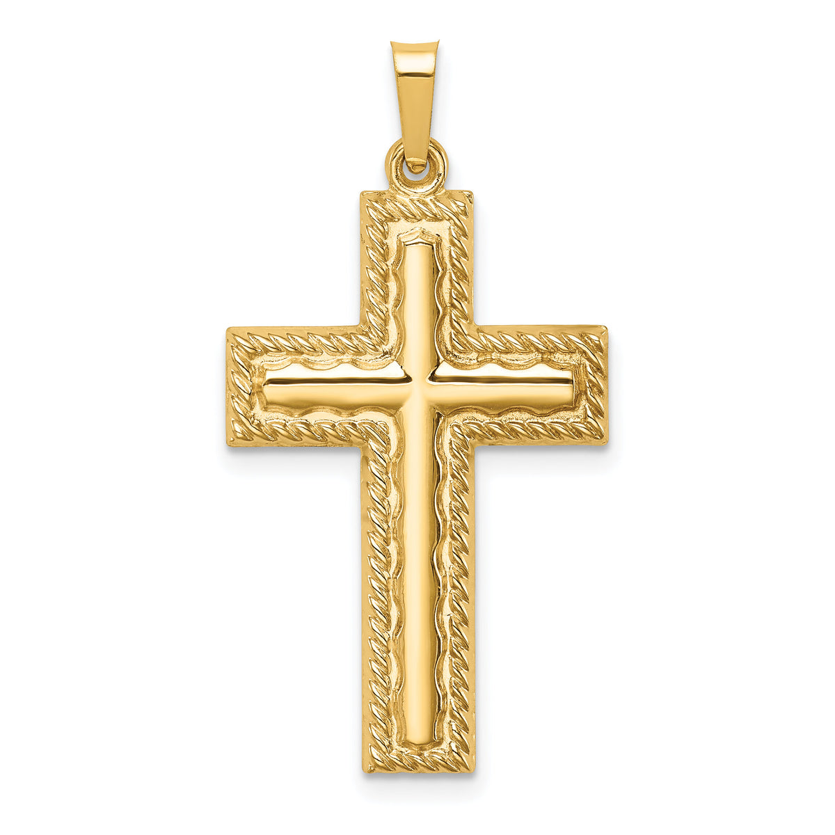 14k Hollow Polished Rope Edge Latin Cross-XR1819