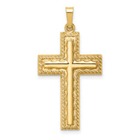 14k Hollow Polished Rope Edge Latin Cross-XR1819