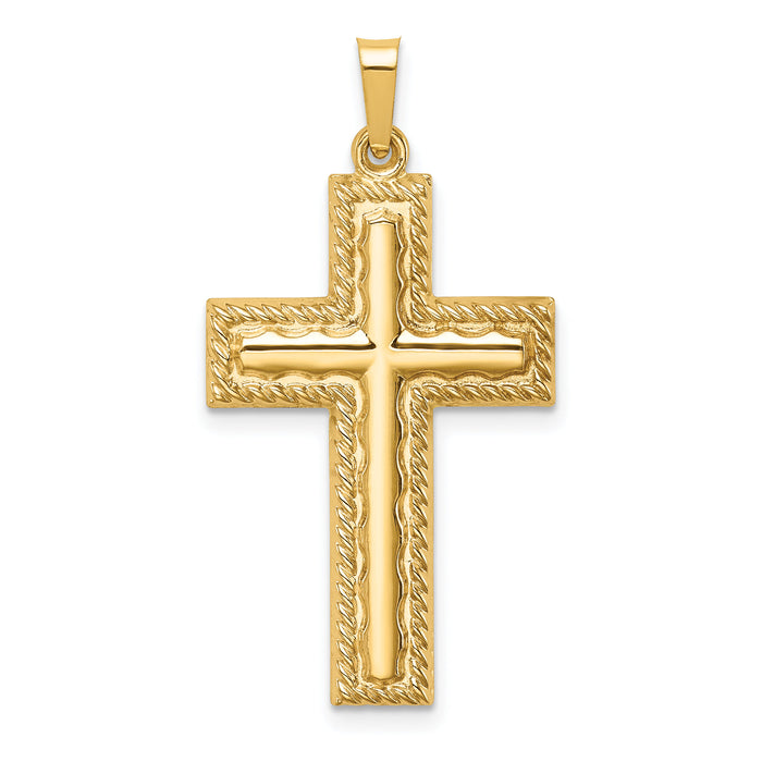 14k Hollow Polished Rope Edge Latin Cross-XR1819