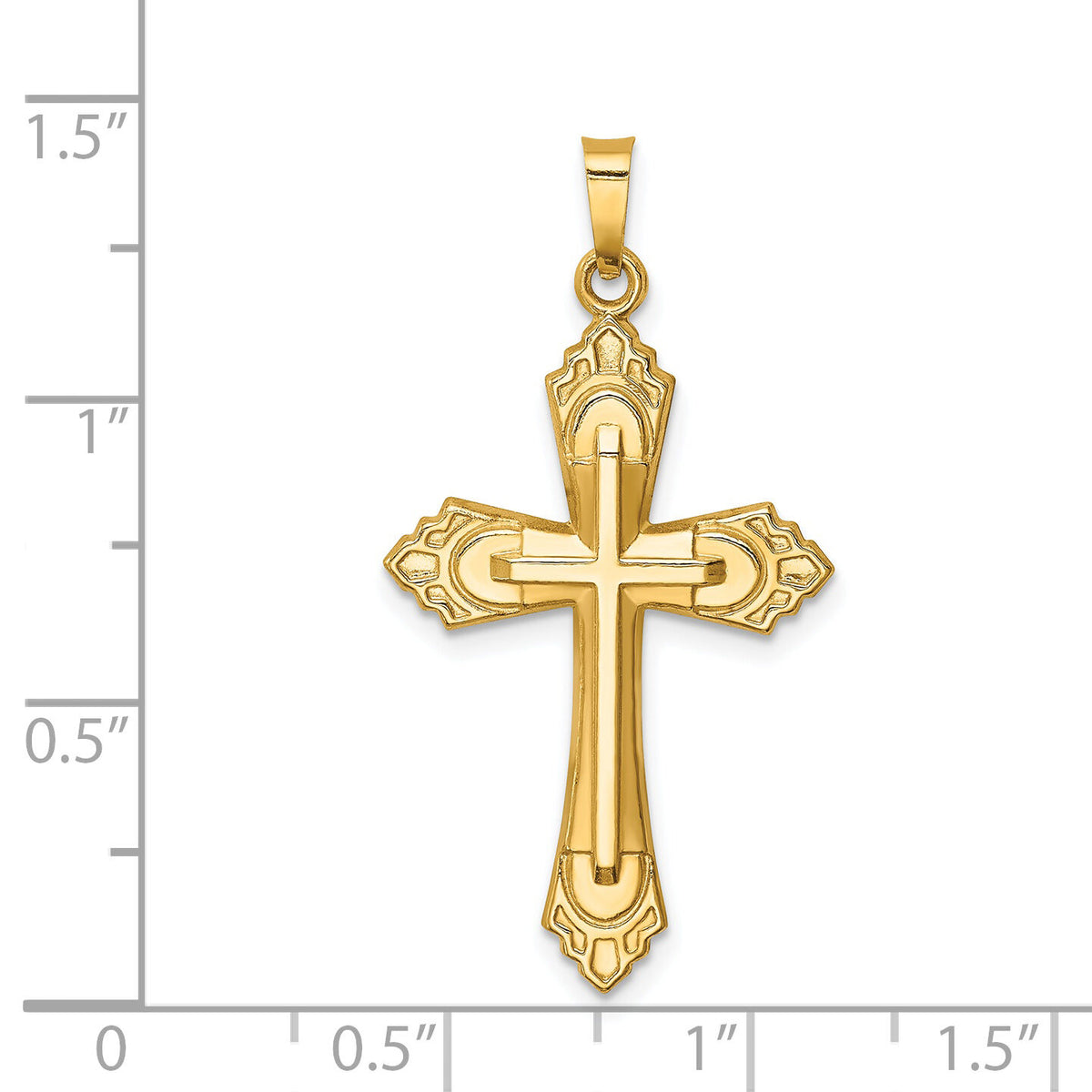 14k Hollow Polished Fleur de Lis Cross-XR1820