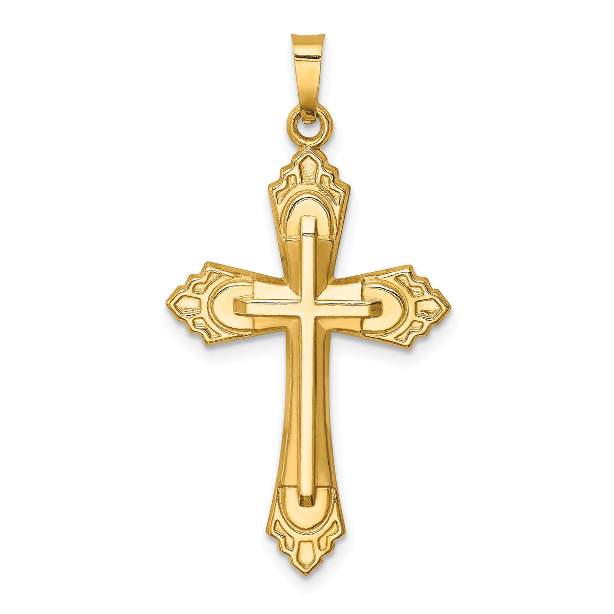 14k Hollow Polished Fleur de Lis Cross-XR1820