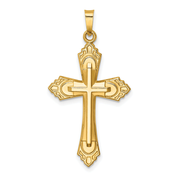 14k Hollow Polished Fleur de Lis Cross-XR1820