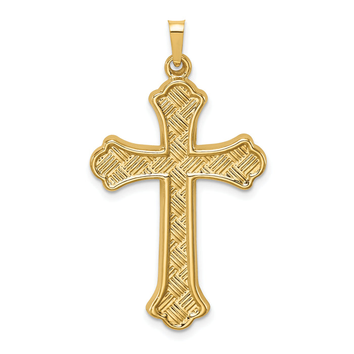 14k Hollow Polished Woven Fleur de Lis Cross-XR1821