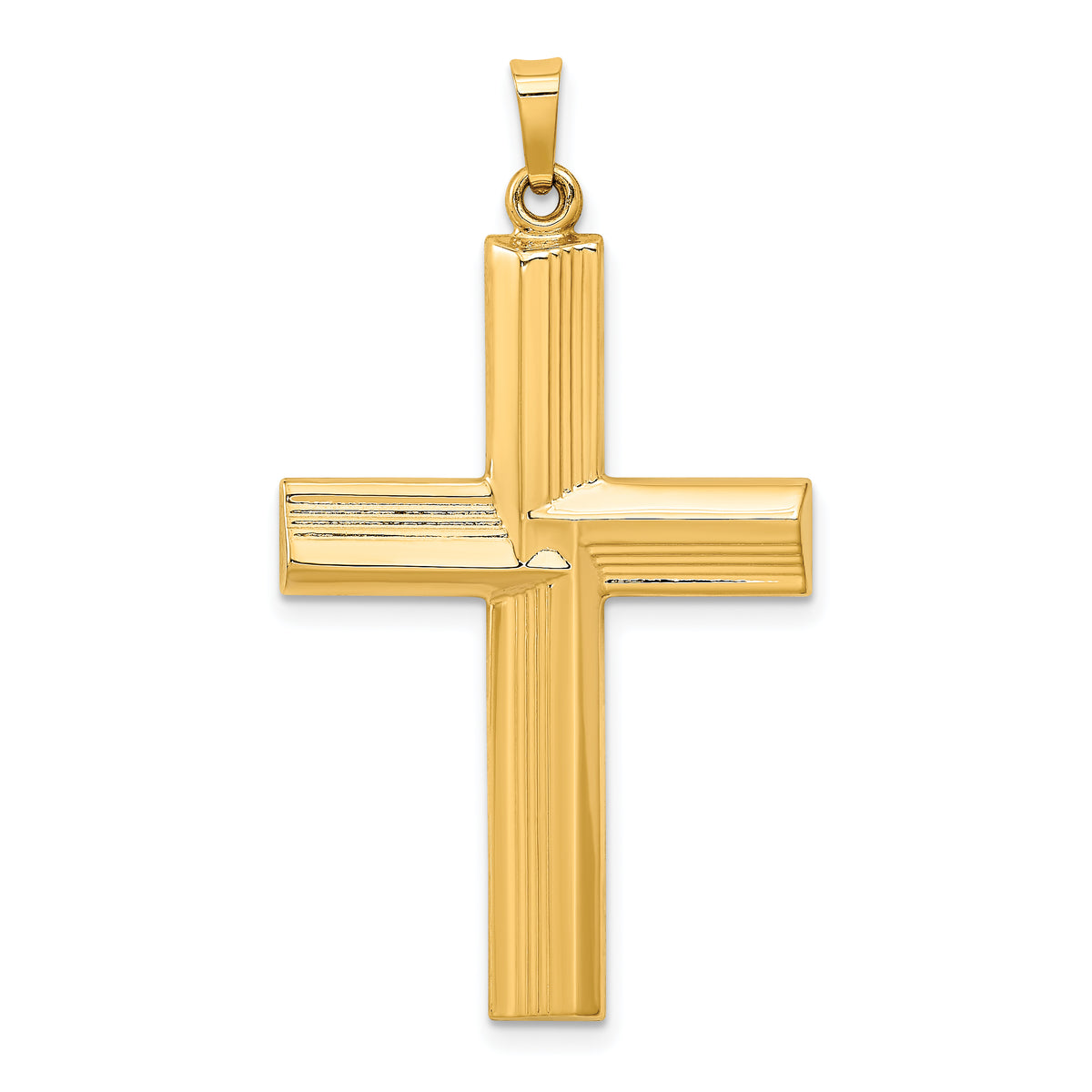 14k Hollow Polished Stripe Design Latin Cross-XR1822