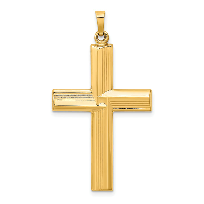 14k Hollow Polished Stripe Design Latin Cross-XR1822