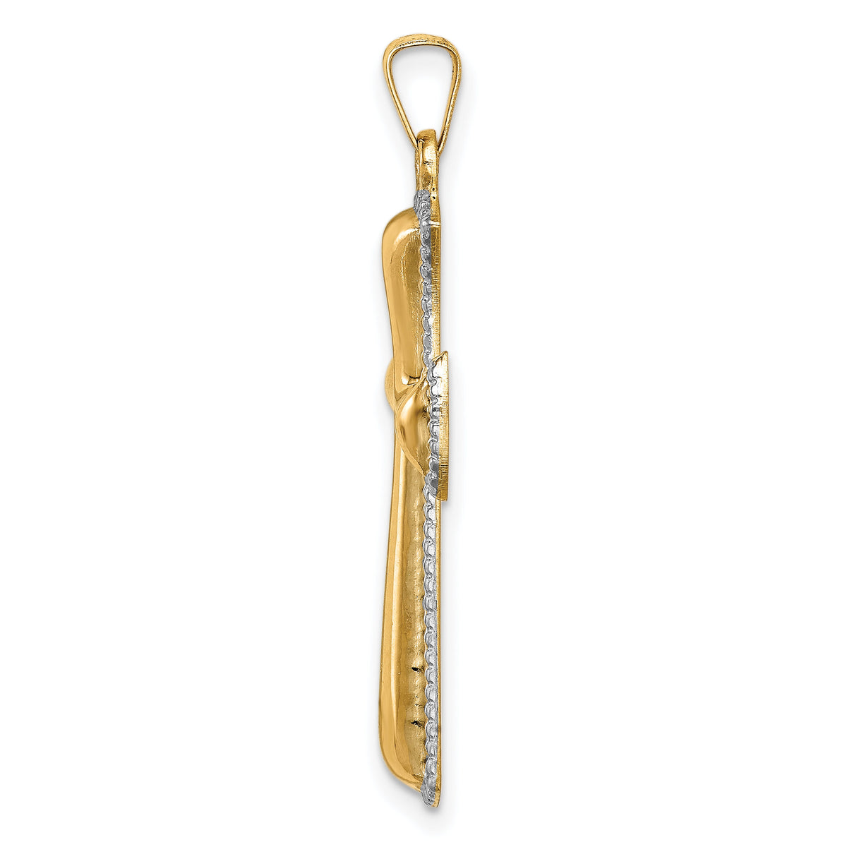 14k Hollow Polished w/Rhodium Beaded Edge Cross-XR1828