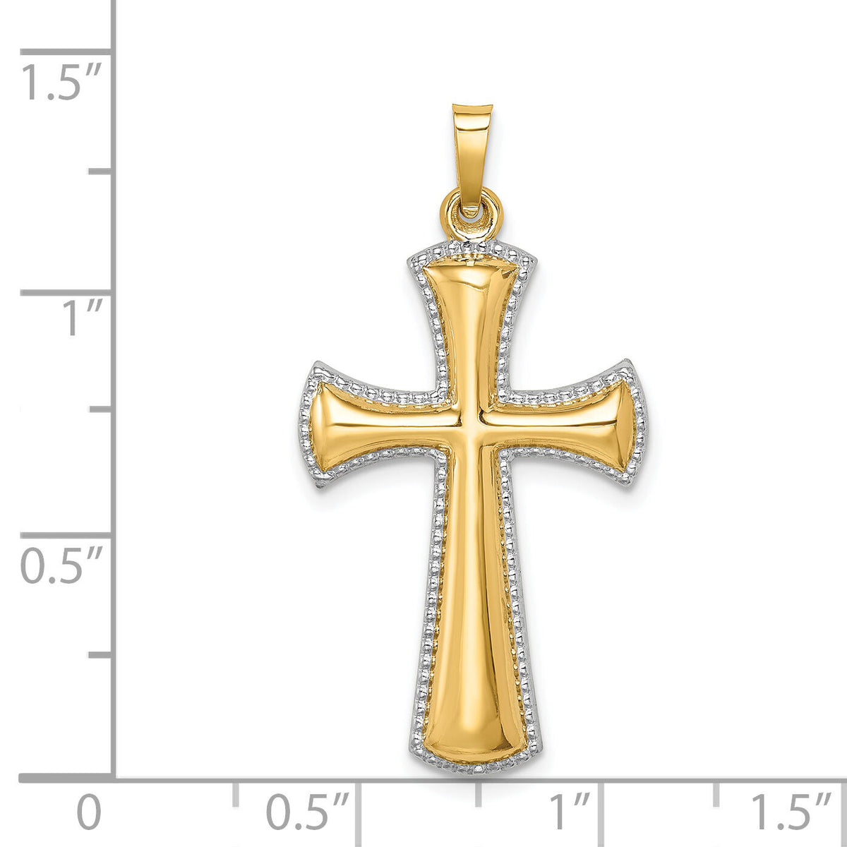 14k Hollow Polished w/Rhodium Beaded Edge Cross-XR1828