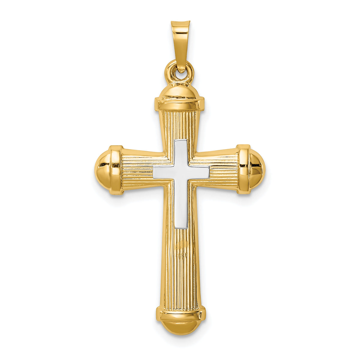 14k Two-tone Hollow Polished Cross w/Center Cross-XR1829