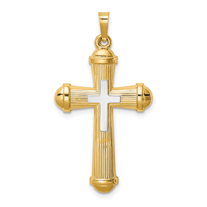 14k Two-tone Hollow Polished Cross w/Center Cross-XR1829