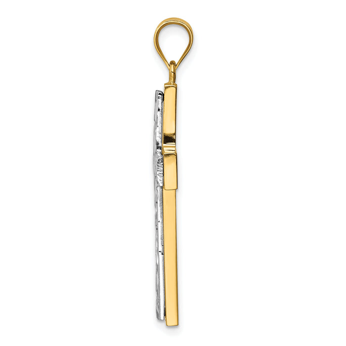 14K Two-tone Polished & Diamond-cut Cross Pendant-XR1830