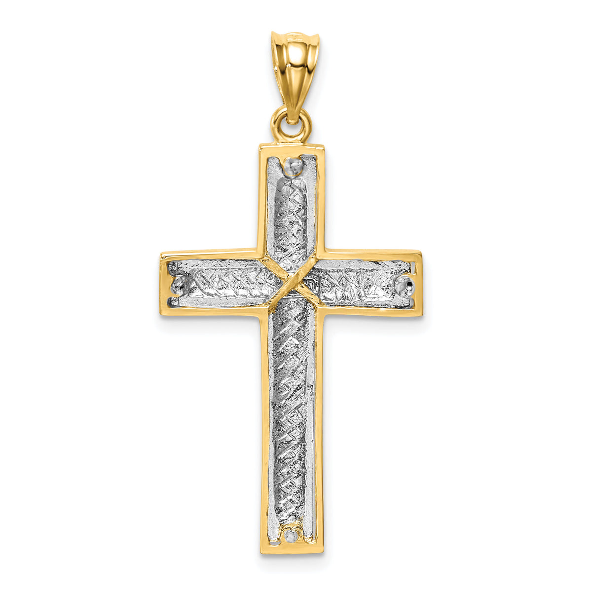 14K Two-tone Polished & Diamond-cut Cross Pendant-XR1830