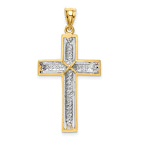 14K Two-tone Polished & Diamond-cut Cross Pendant-XR1830