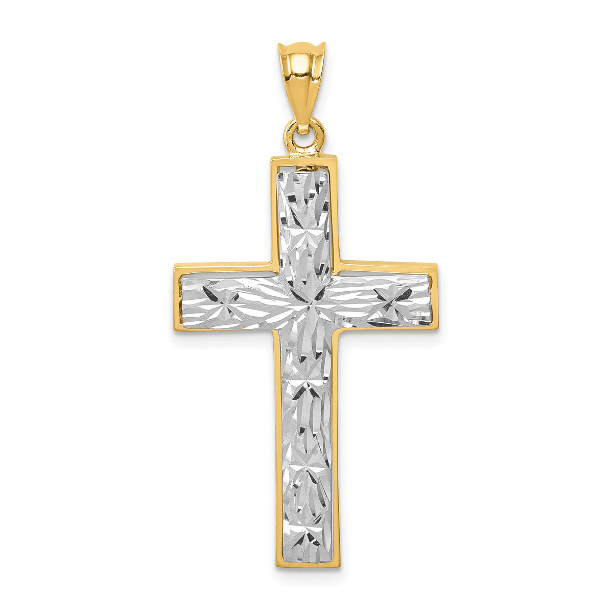 14K Two-tone Polished & Diamond-cut Cross Pendant-XR1830