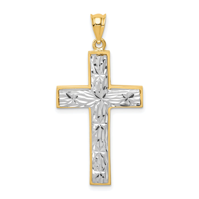 14K Two-tone Polished & Diamond-cut Cross Pendant-XR1830