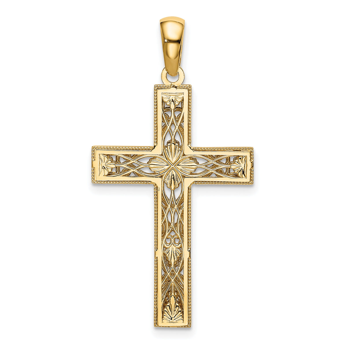 14K White Rhodium D/C Cross Pendant-XR1836