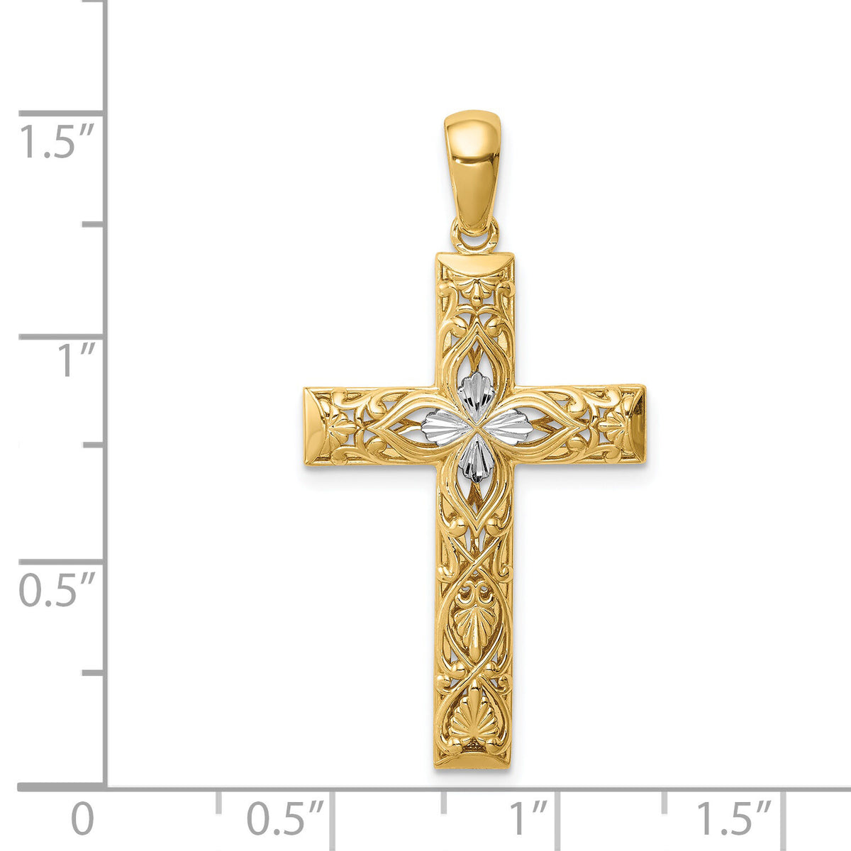 14K White Rhodium D/C Cross Pendant-XR1836