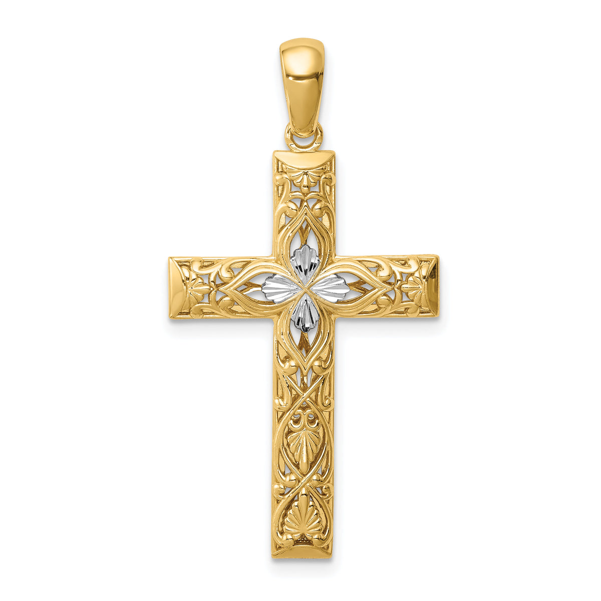 14K White Rhodium D/C Cross Pendant-XR1836