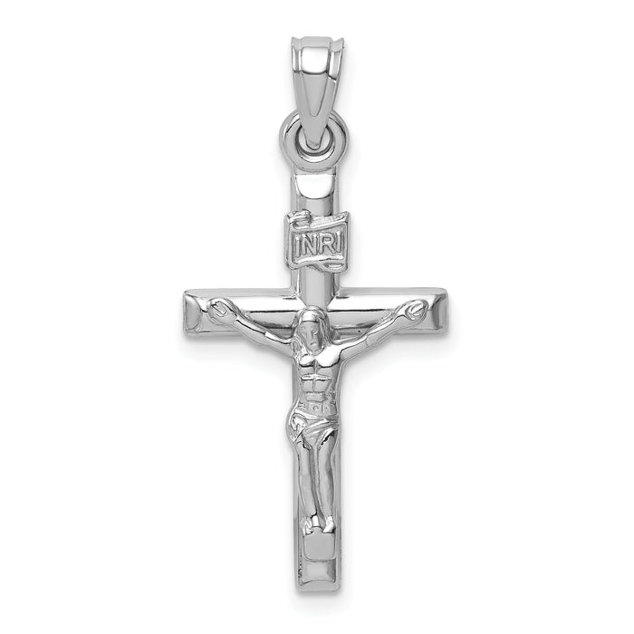 14k White Gold Hollow Crucifix Pendant-XR1841W