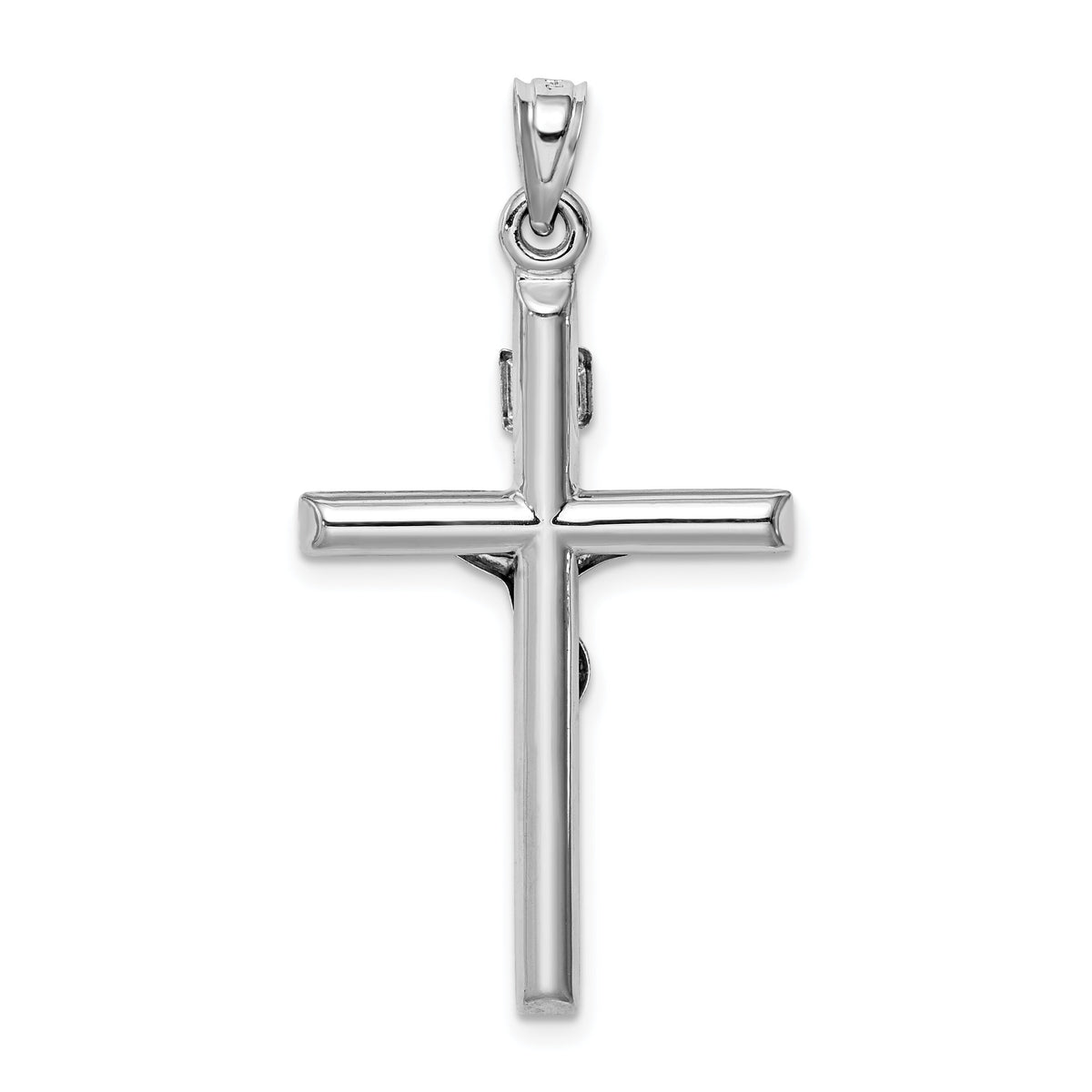 14k White Gold Hollow Crucifix Pendant-XR1842W
