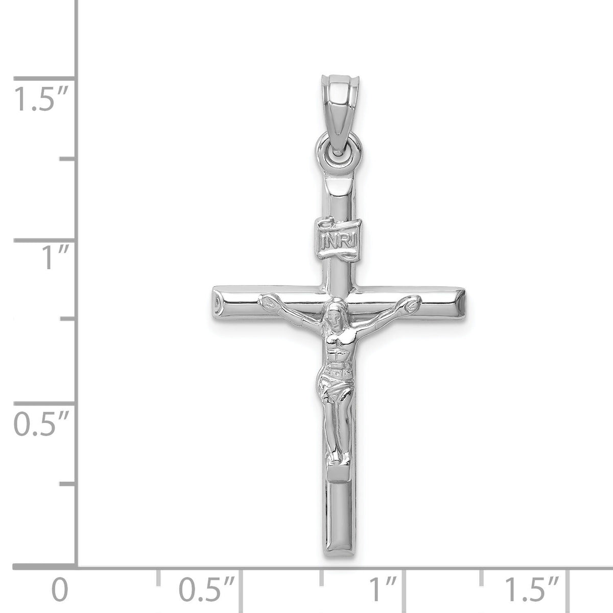 14k White Gold Hollow Crucifix Pendant-XR1842W