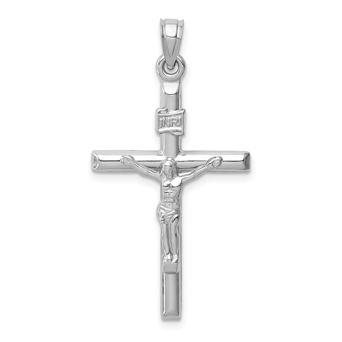 14k White Gold Hollow Crucifix Pendant-XR1842W