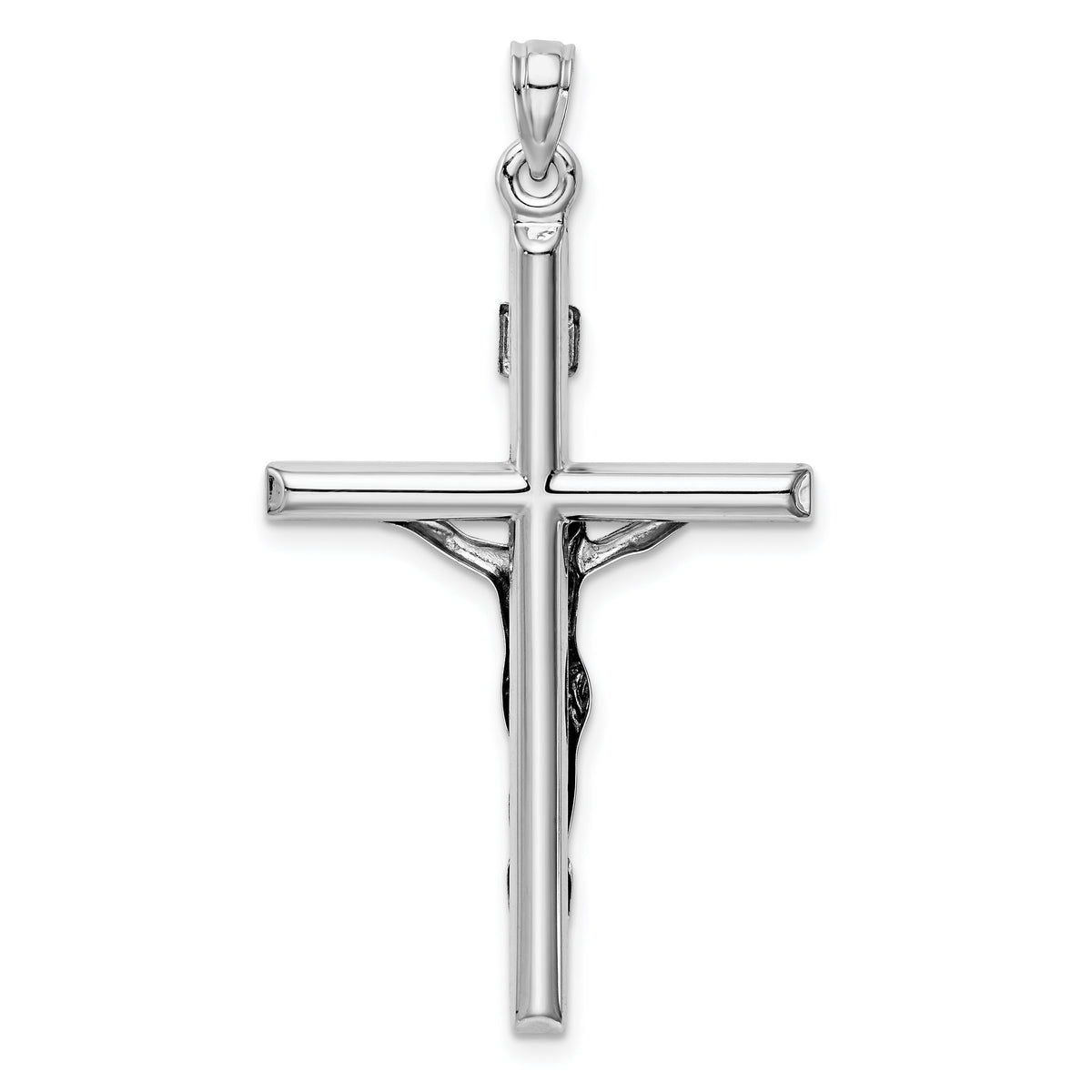 14k White Gold Hollow Crucifix Pendant-XR1843W
