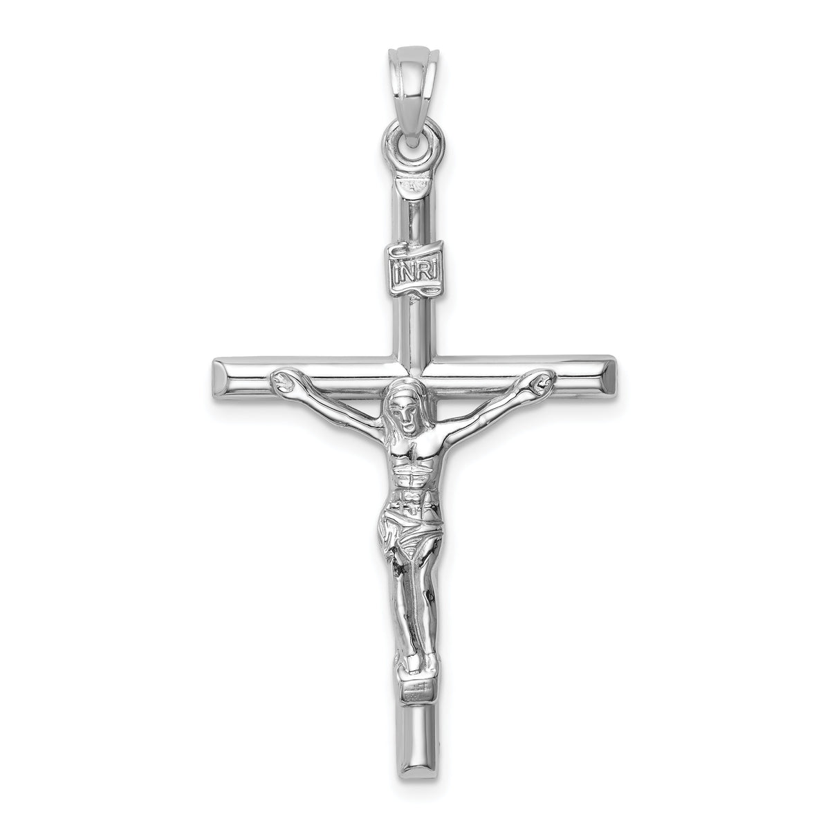 14k White Gold Hollow Crucifix Pendant-XR1843W