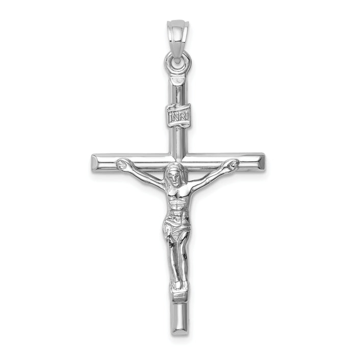 14k White Gold Hollow Crucifix Pendant-XR1843W