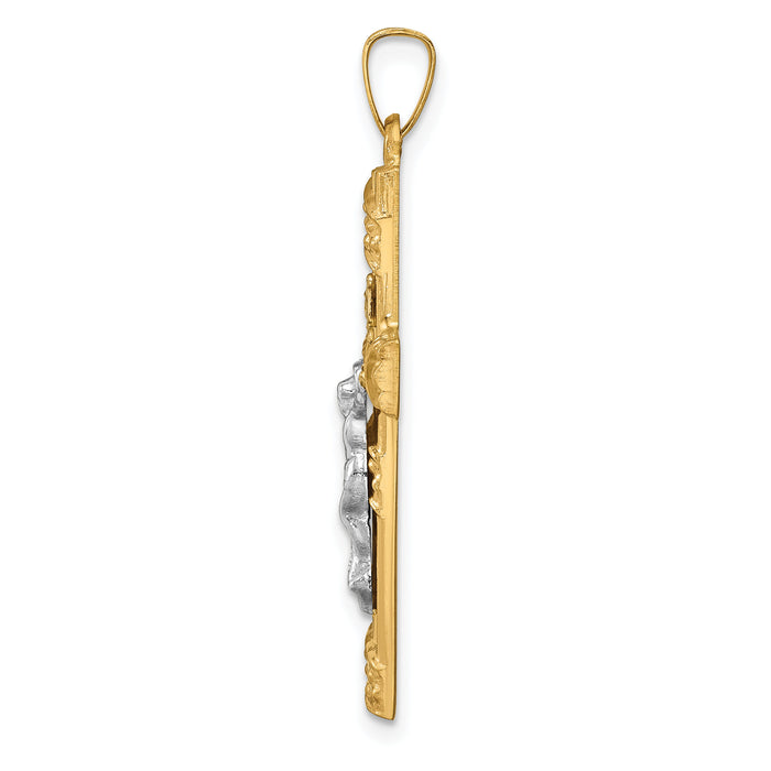 14k Two-tone Hollow Polished Textured & Striped Latin Crucifix-XR1853