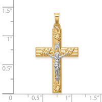 14k Two-tone Hollow Polished Textured & Striped Latin Crucifix-XR1853