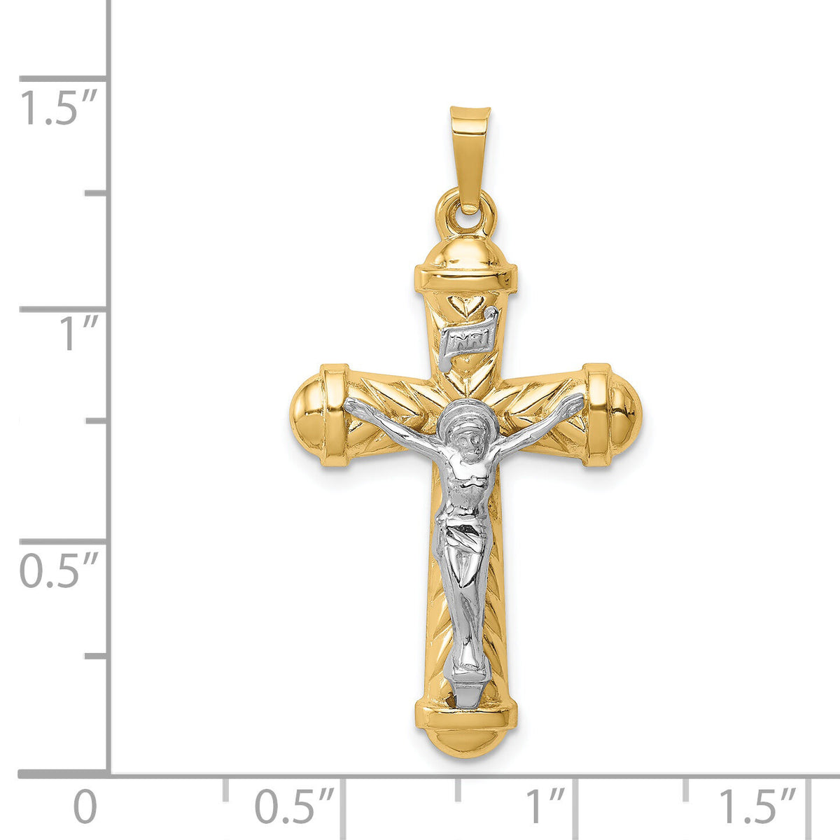 14k Two-tone Hollow Polished Chevron Design Crucifix-XR1855